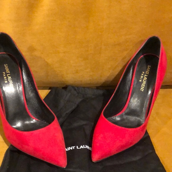 Saint Laurent Red suede Heels 36 1/2 - Picture 1 of 7